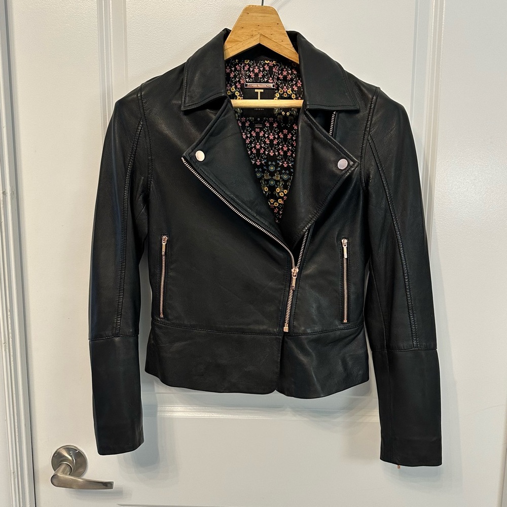 Ted Baker Lizia Leather Biker Jacket Rose Gold